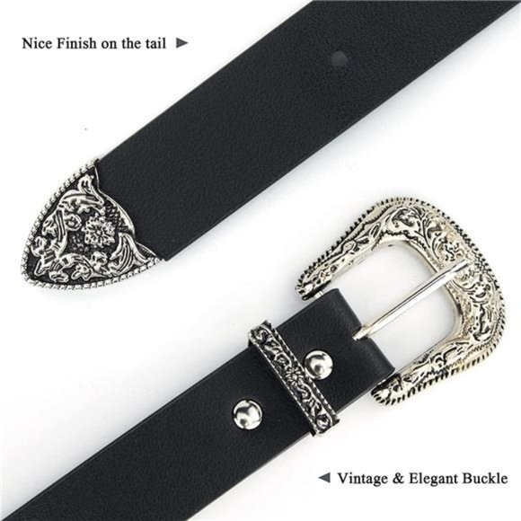 Cowgirl Belt Western Vintage Double Buckle Leather Waist Belt main image 2